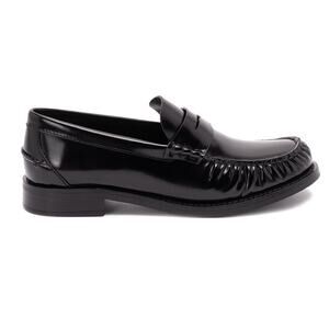 PRADA NEW BLACK LEATHER BRUSHED LOAFERS FLATS $1290 NIB BOX AUTHENTIC 37